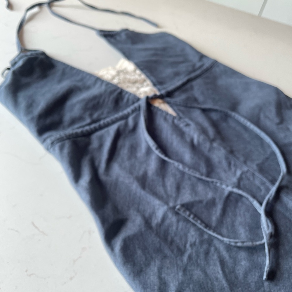 RARE Rip Curl Vintage Y2K Halter Tie Lace V-Neck Insert Denim Dress